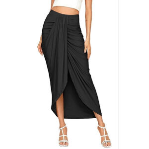 Women's SHEIN Black Asymmetrical Draped Midi Skirt